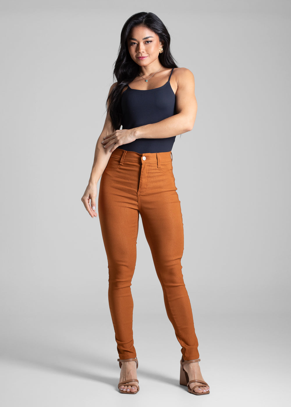 Calça bengaline feminina cigarrete - 268378 MARROM