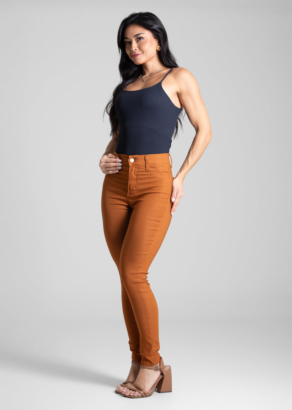 Calça bengaline feminina cigarrete - 268378 MARROM