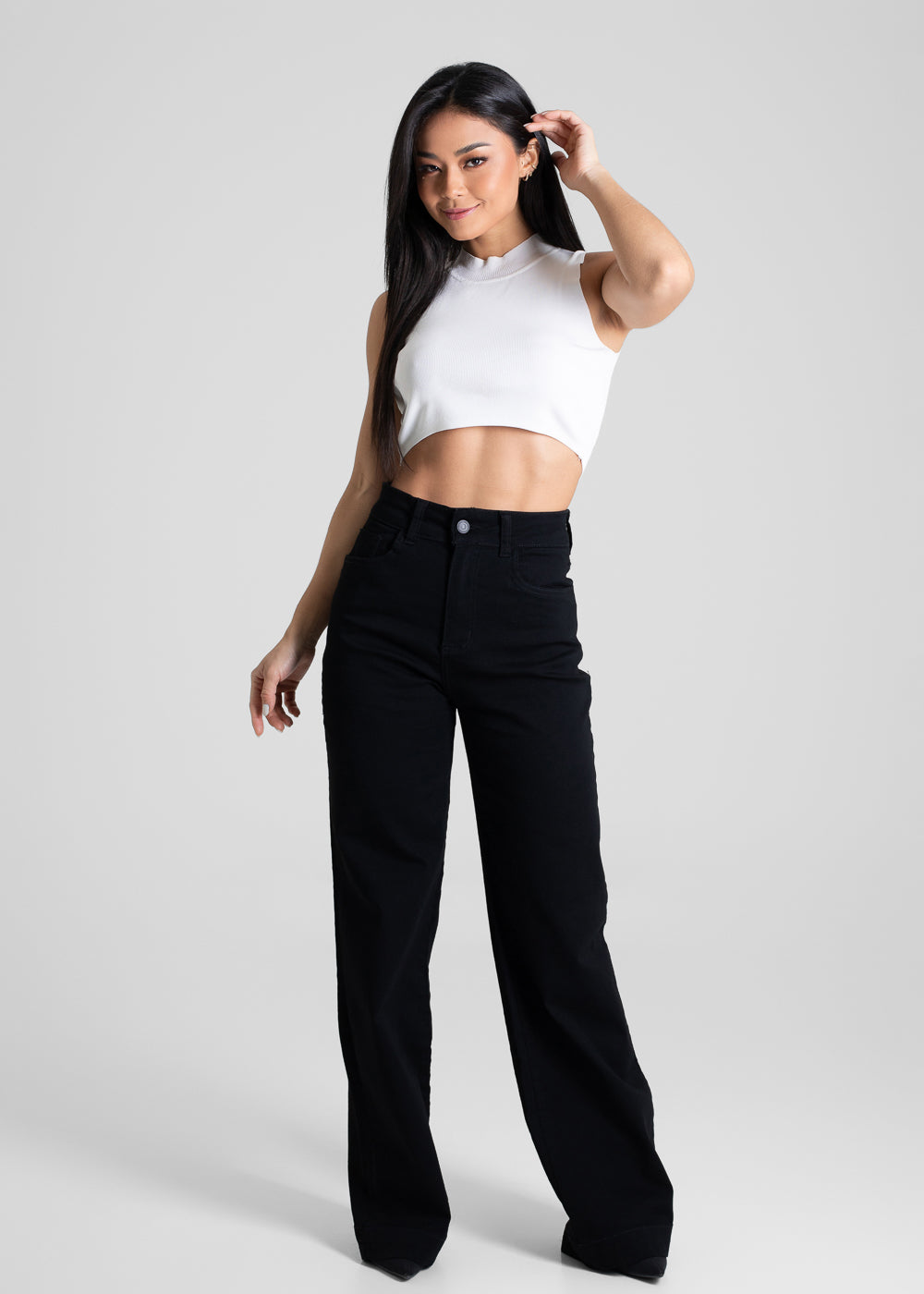 Calça Sarja Sawary Wide Leg - 275028 PRETO