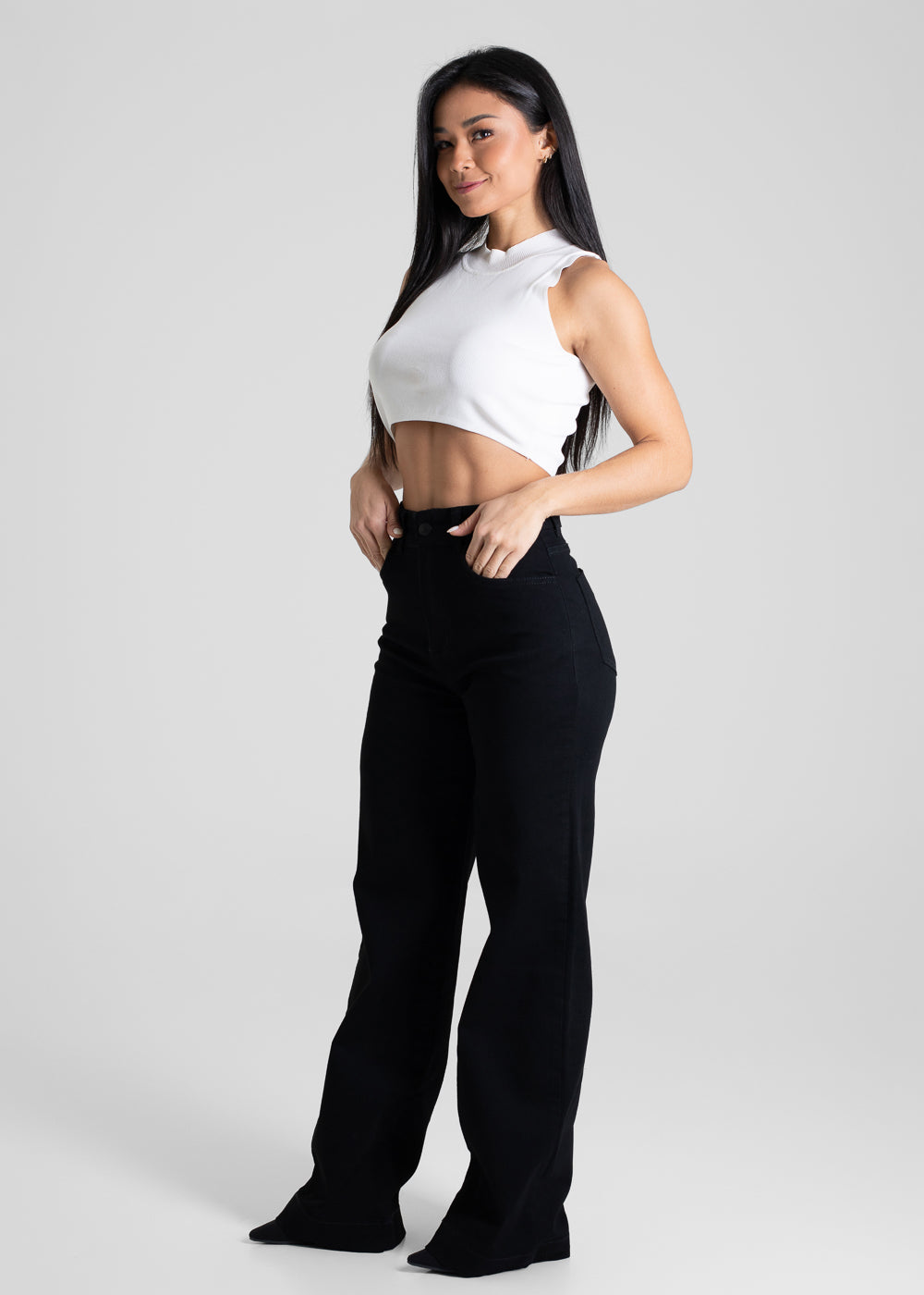 Calça Sarja Sawary Wide Leg - 275028 PRETO