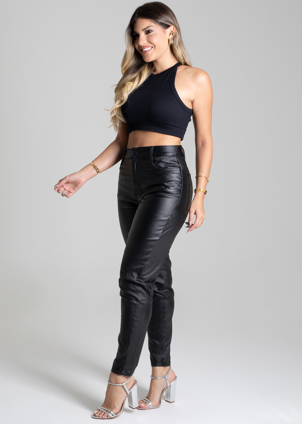 Calça Resinada Sawary Mom - 276498 PRETO