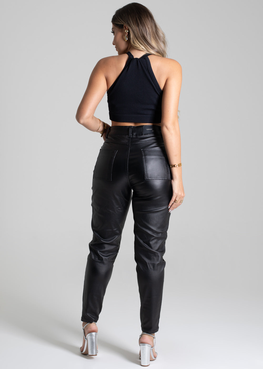 Calça Resinada Sawary Mom - 276498 PRETO