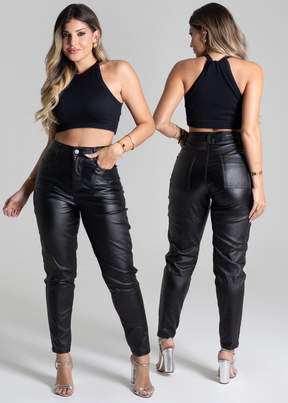 Calça Resinada Sawary Mom - 276498 PRETO