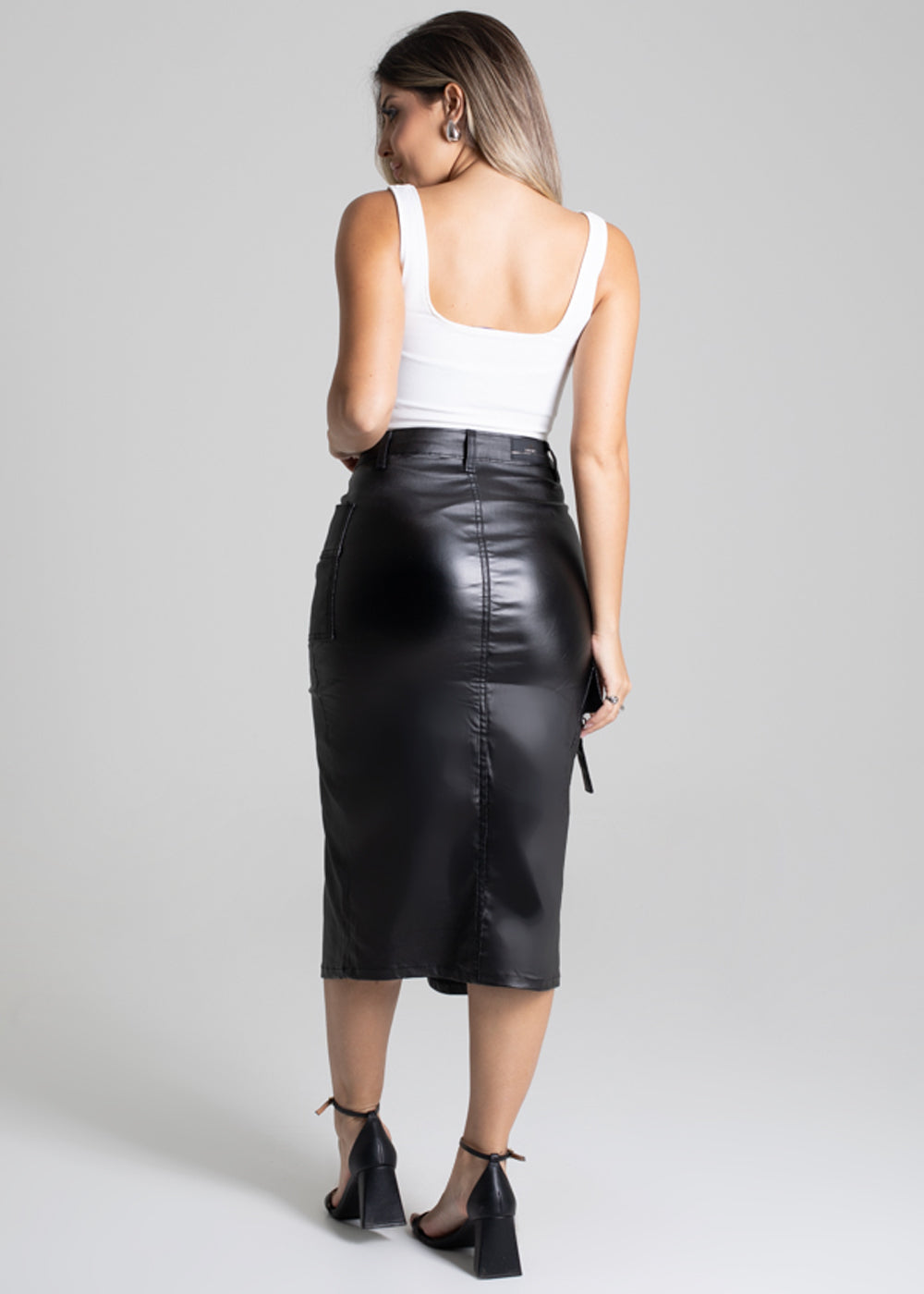 Saia Midi Resinada Sawary - 277126 PRETO