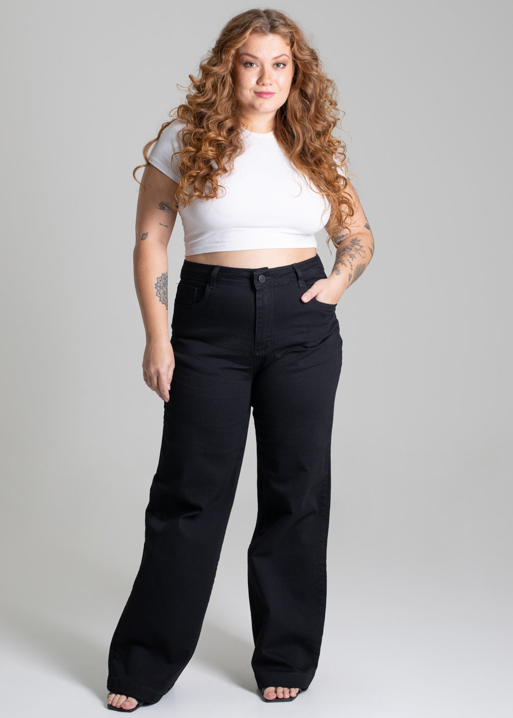 Calça Sarja Sawary Plus Size Wide Leg - 277207 PRETO