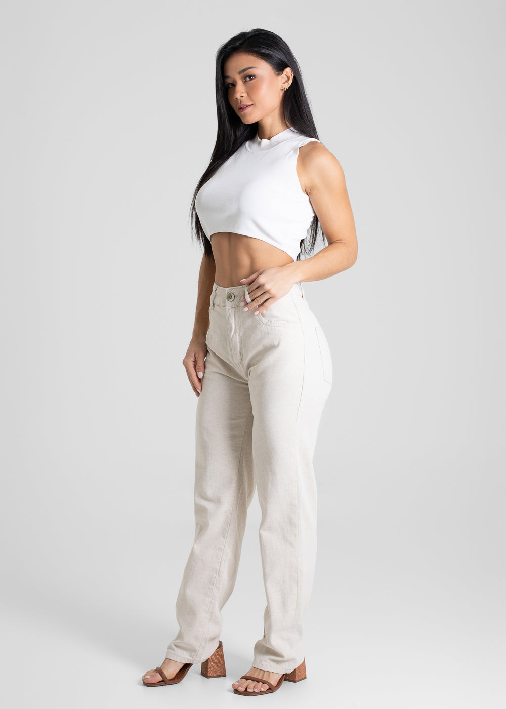 Calça Linho Sawary Reta - 280656 OFF WHITE