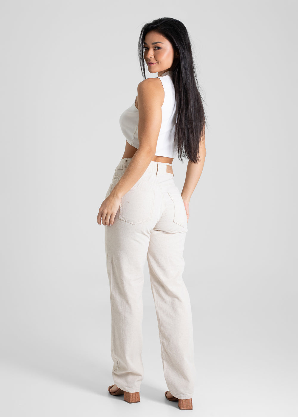 Calça Linho Sawary Reta - 280656 OFF WHITE