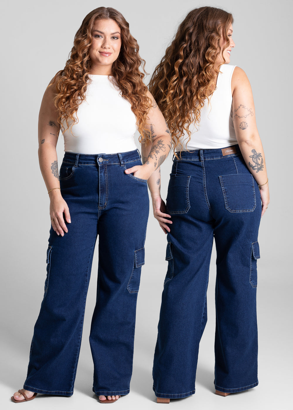 Calça Jeans Sawary Plus Size Wide Leg - 281075 AZUL