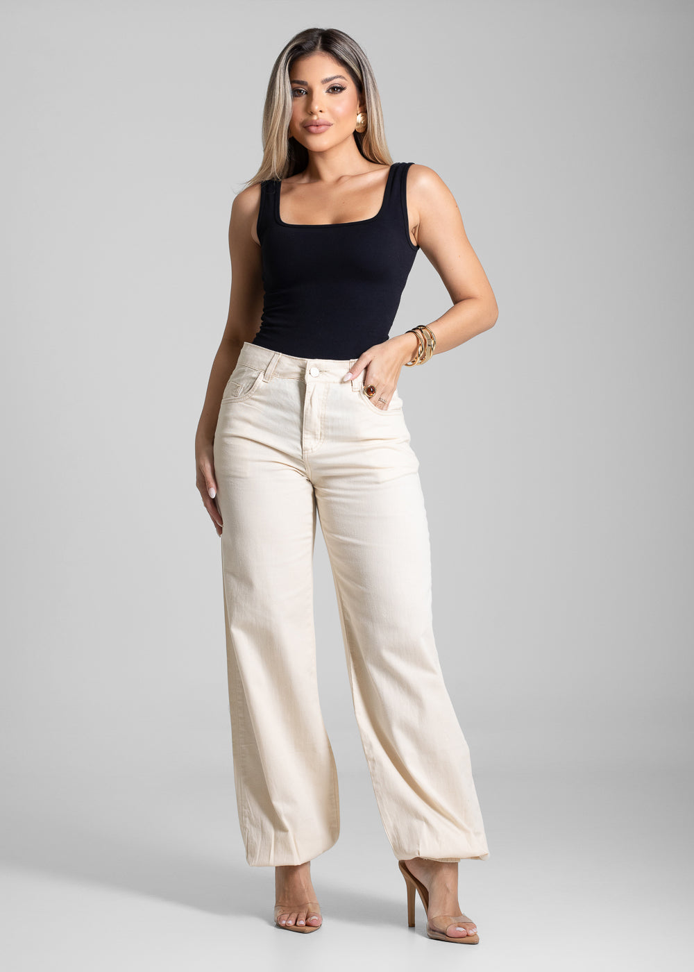 Calça Sarja Sawary Balonê - 281472 OFF WHITE