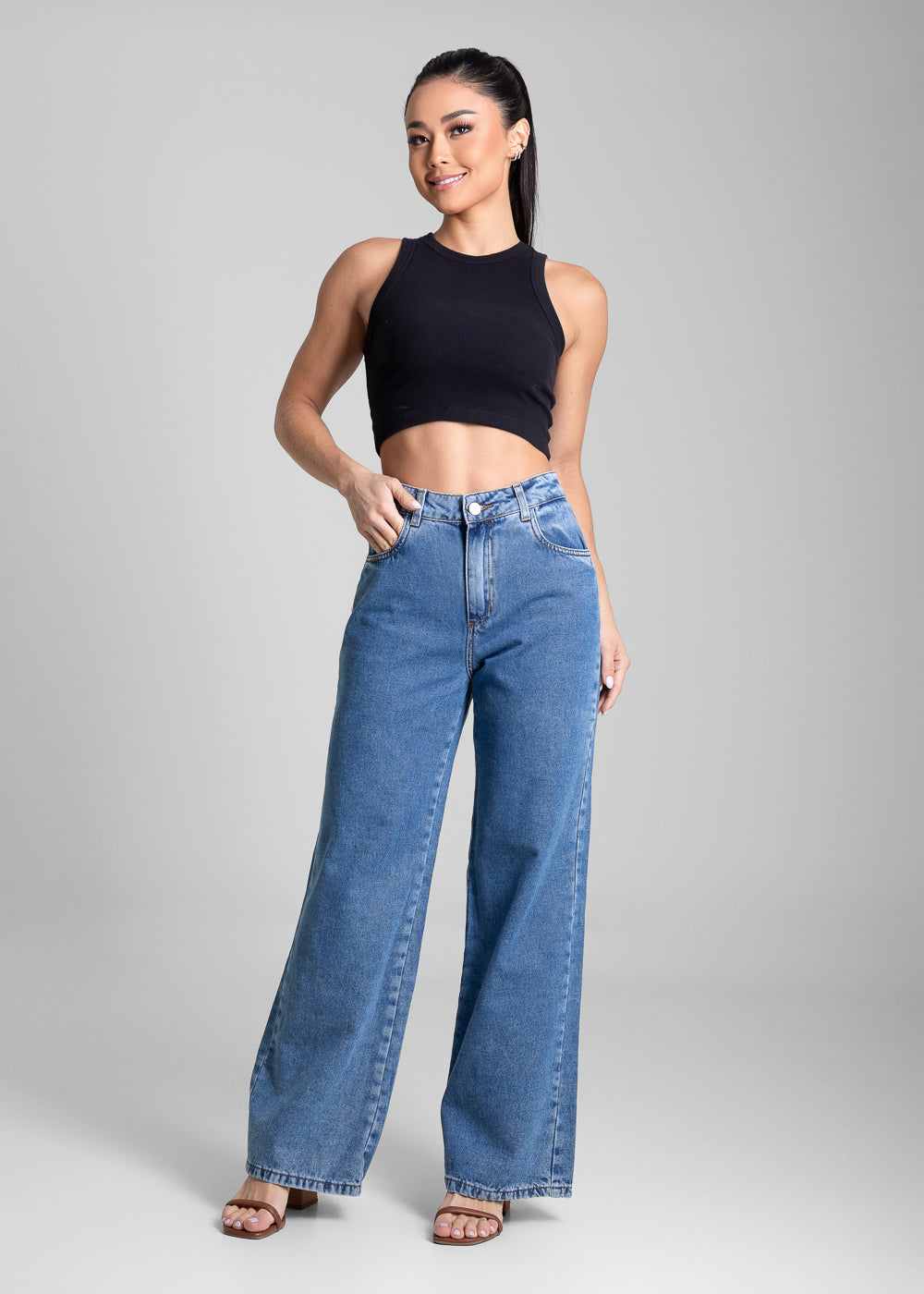 Calça Jeans Sawary Wide Leg Petit - 281606 AZUL