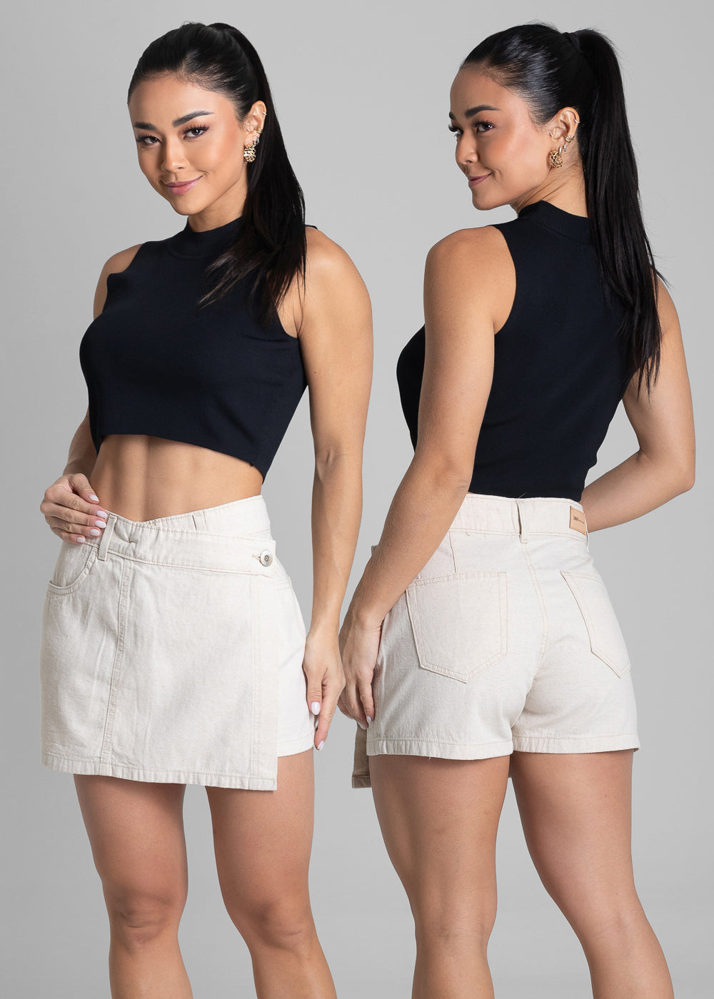 Shorts Saia Linho Cós Transpassado Sawary - 281709 OFF WHITE