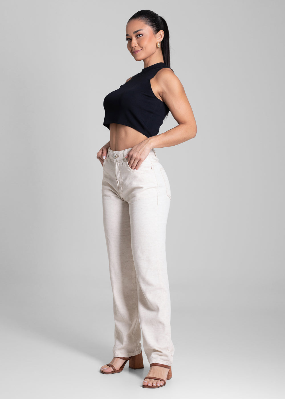 Calça Linho Sawary Reta - 281824 OFF WHITE