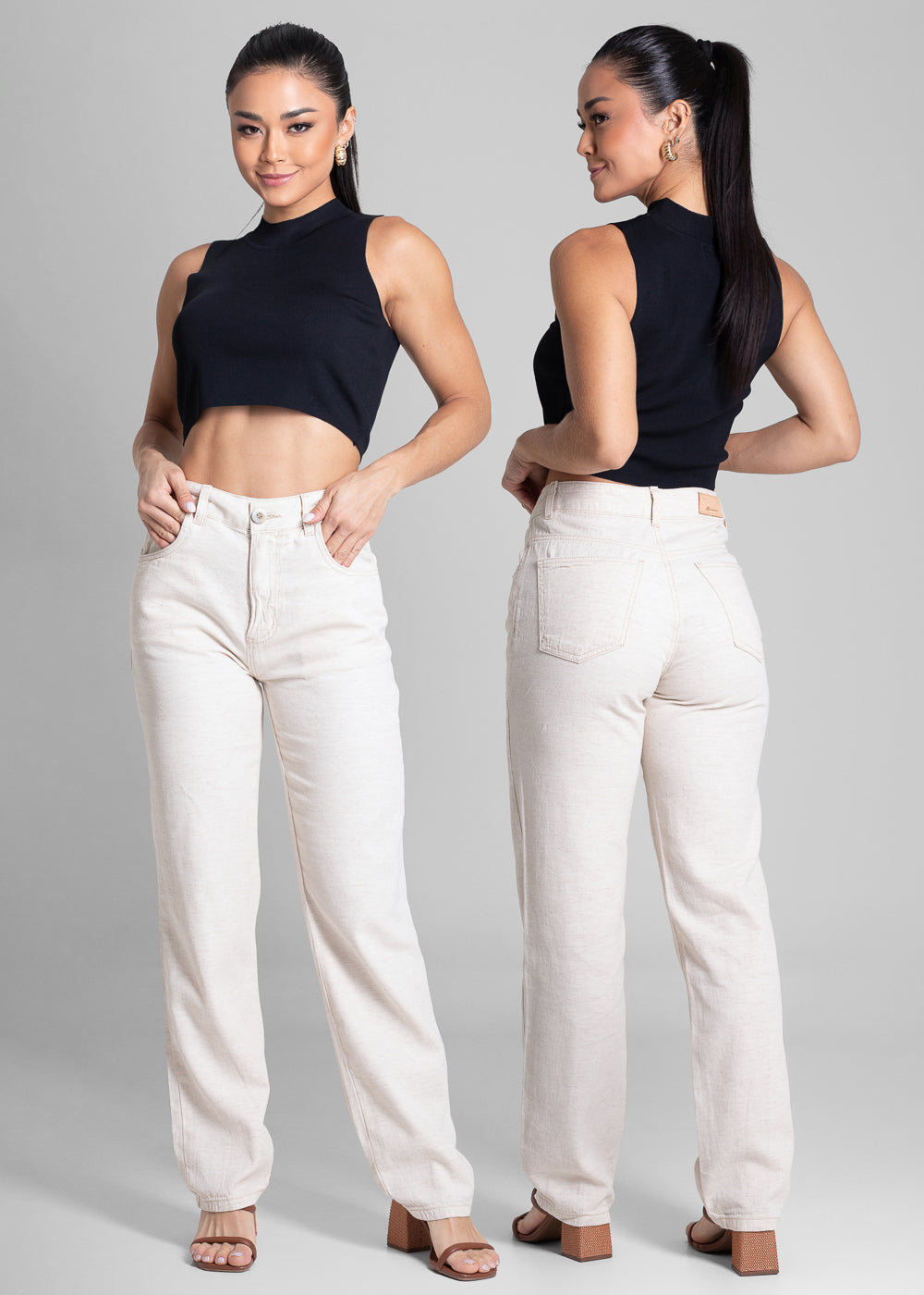 Calça Linho Sawary Reta - 281824 OFF WHITE