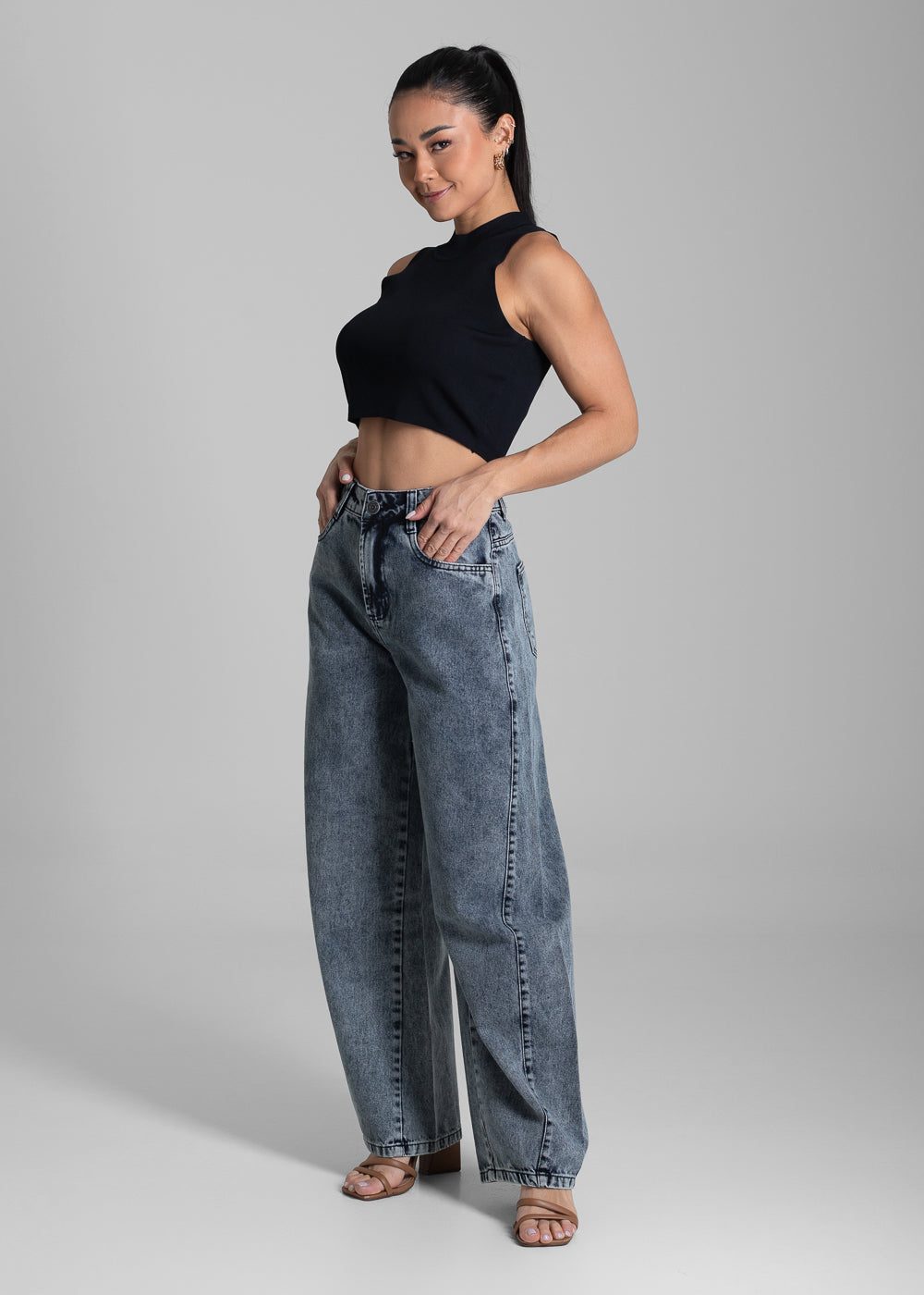 Calça Jeans Sawary Barrel - 281842 PRETO