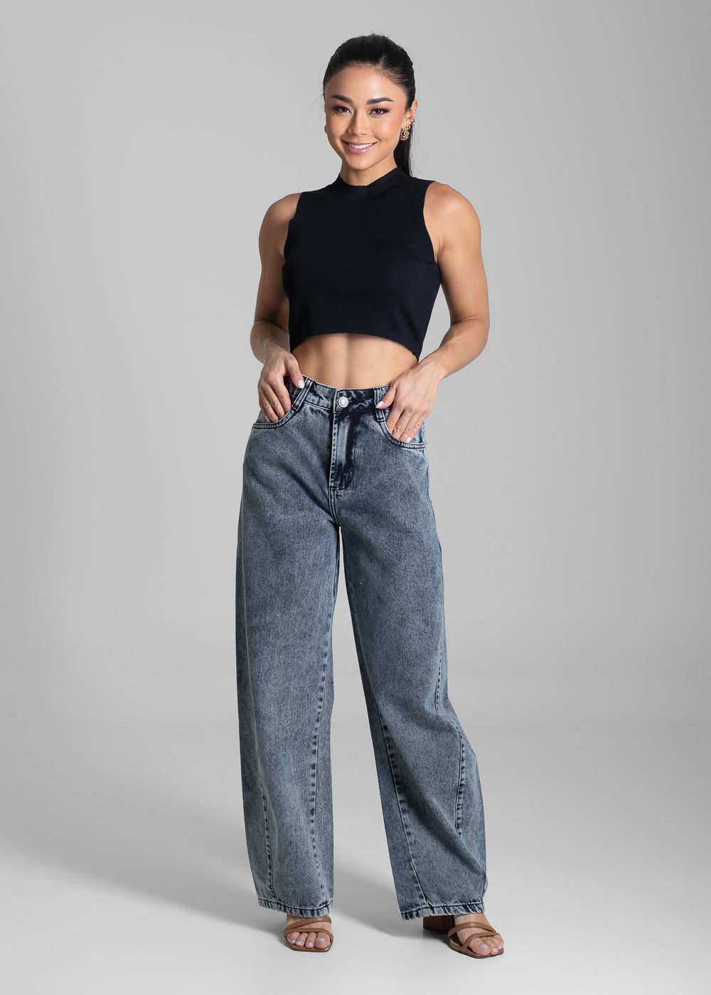 Calça Jeans Sawary Barrel - 281842 PRETO