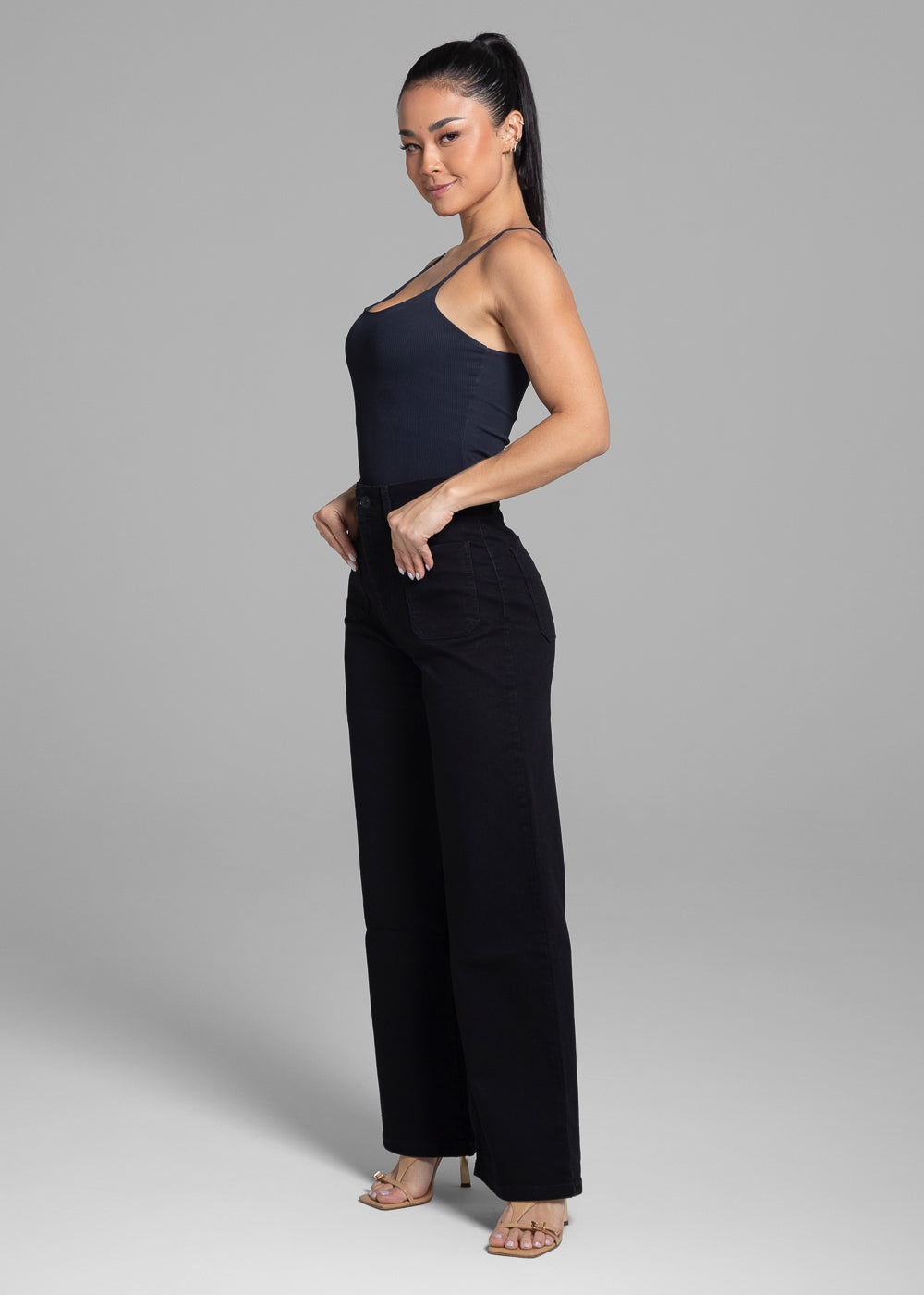 Calça Sarja Sawary Wide Leg - 281878 PRETO