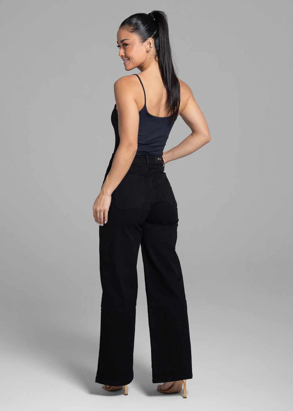 Calça Sarja Sawary Wide Leg - 281878 PRETO