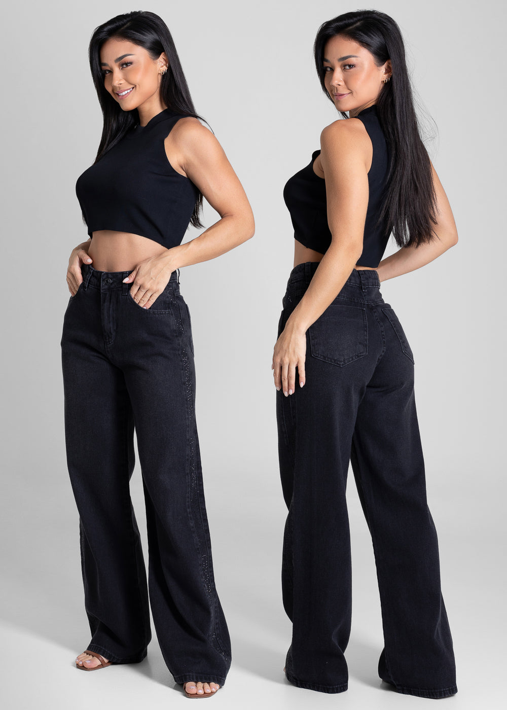 Calça Sarja Sawary Wide Leg - 281894 PRETO