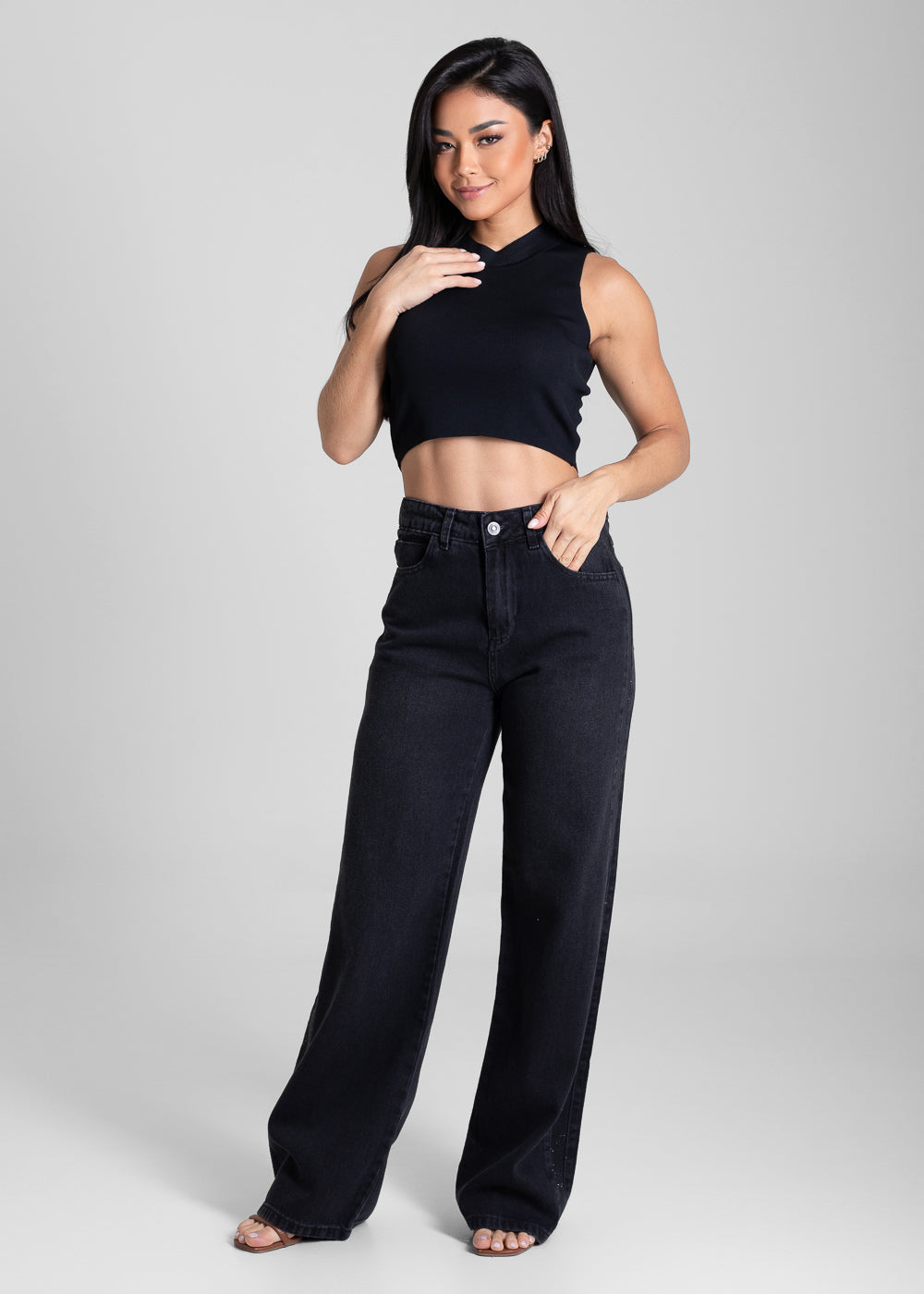 Calça Sarja Sawary Wide Leg - 281894 PRETO