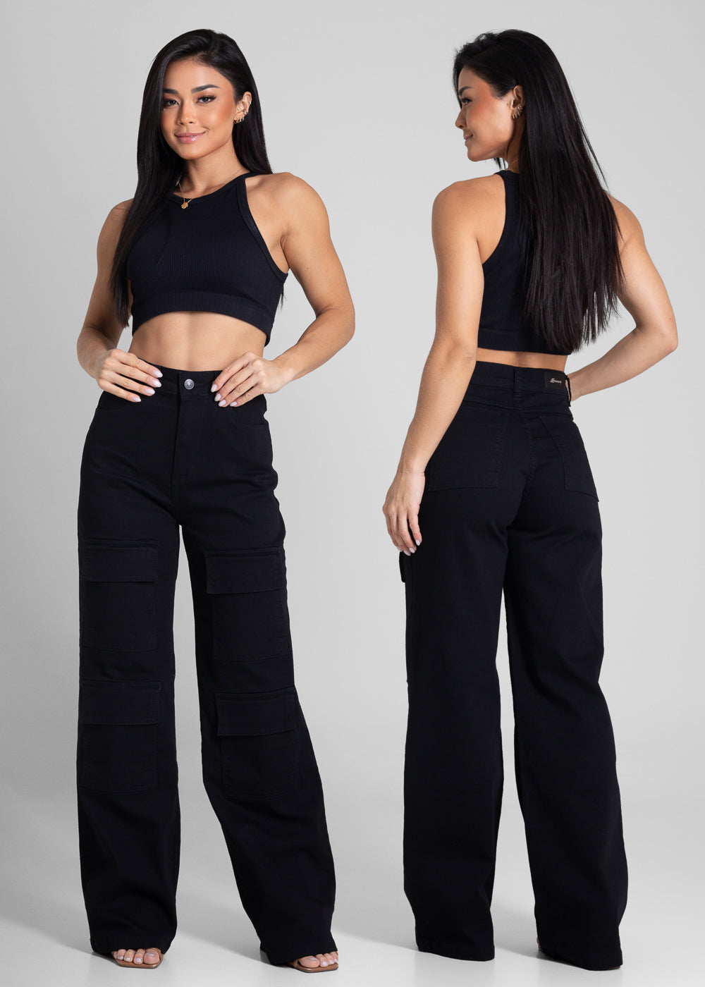 Calça Sarja Sawary Wide Leg Cargo - 281947 PRETO