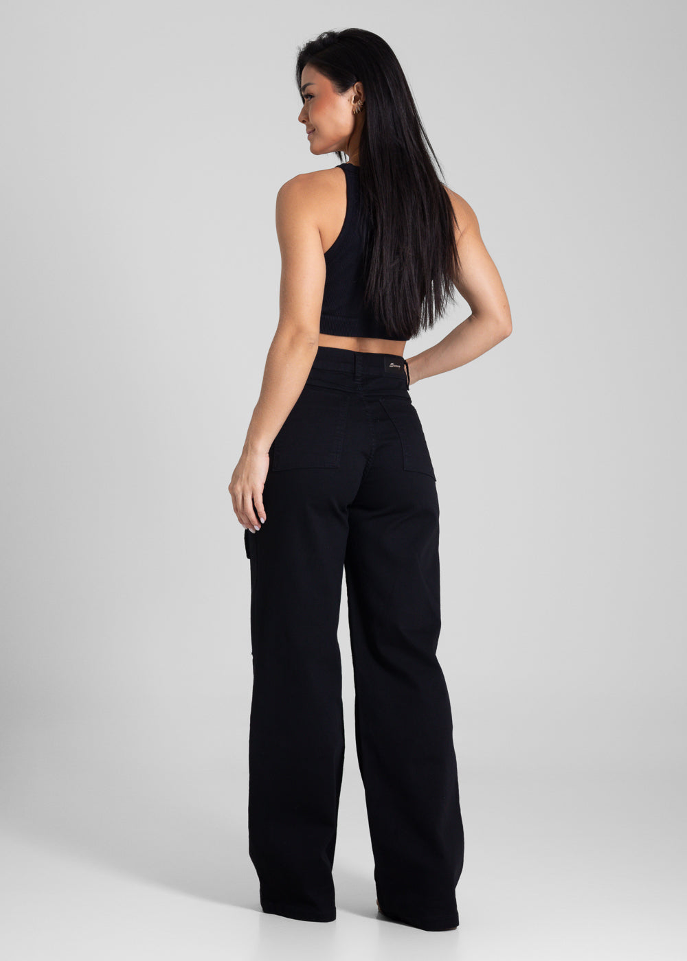 Calça Sarja Sawary Wide Leg Cargo - 281947 PRETO