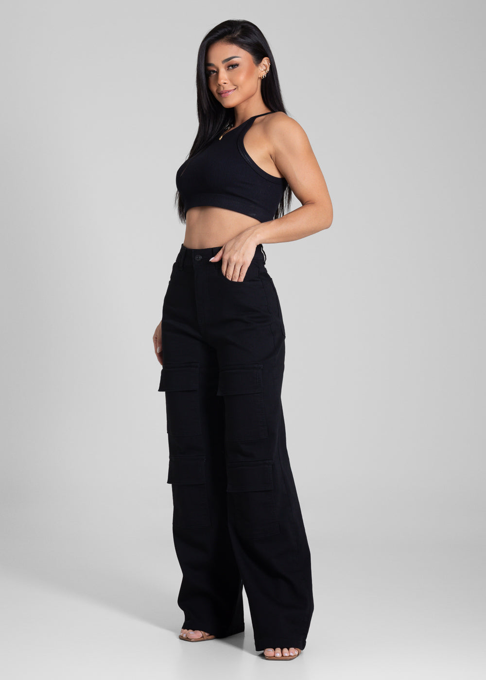 Calça Sarja Sawary Wide Leg Cargo - 281947 PRETO