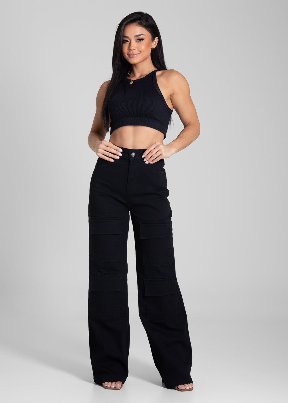 Calça Sarja Sawary Wide Leg Cargo - 281947 PRETO