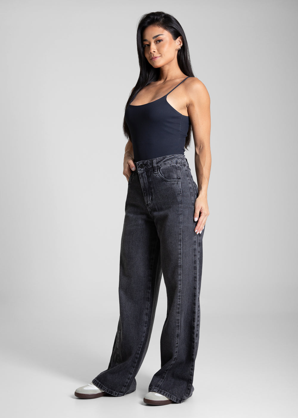Calça Jeans Sawary Wide Leg Petit - 281978 PRETO