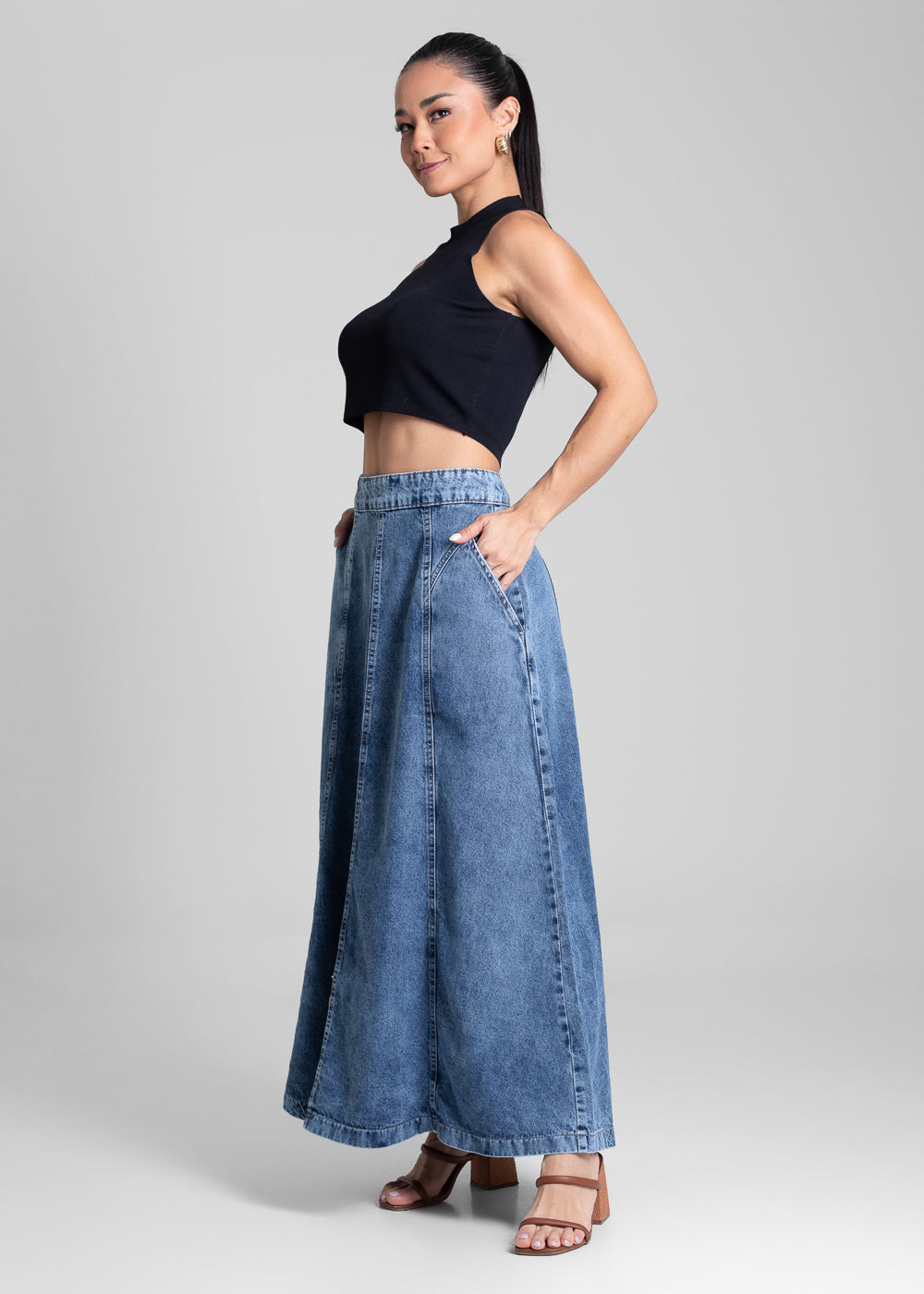 Saia Jeans Sawary Midi - 281984 AZUL