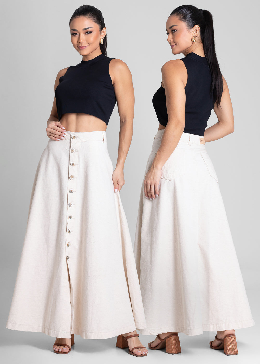 Saia Linho Sawary Midi - 281989 OFF WHITE