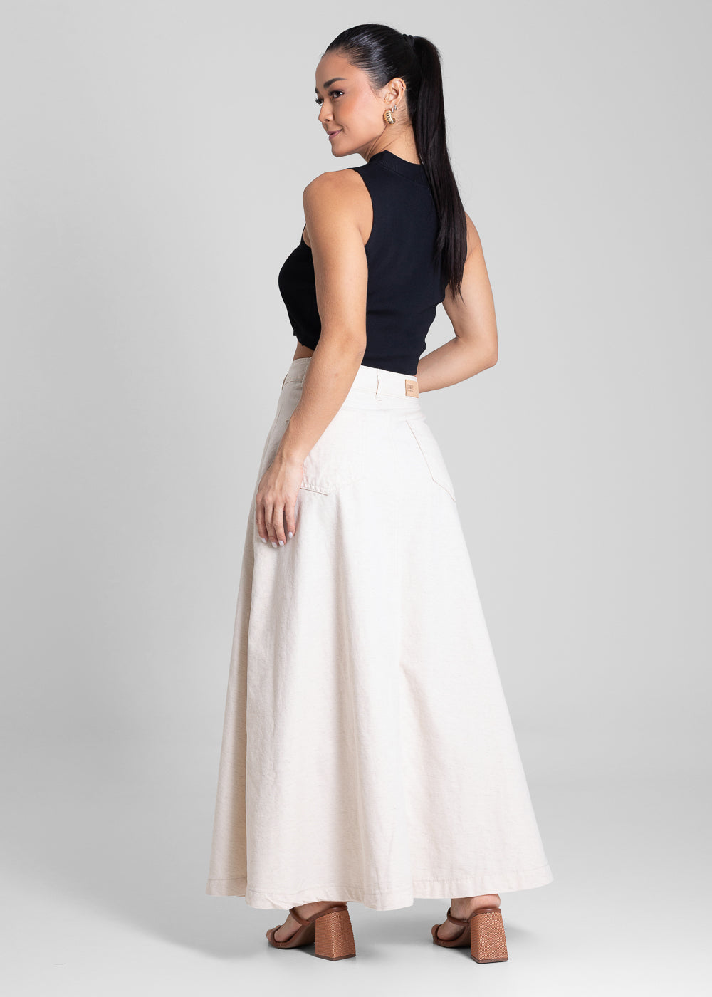 Saia Linho Sawary Midi - 281989 OFF WHITE