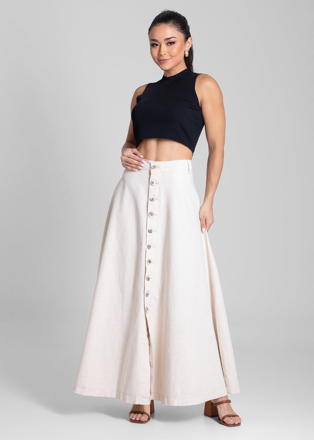 Saia Linho Sawary Midi - 281989 OFF WHITE