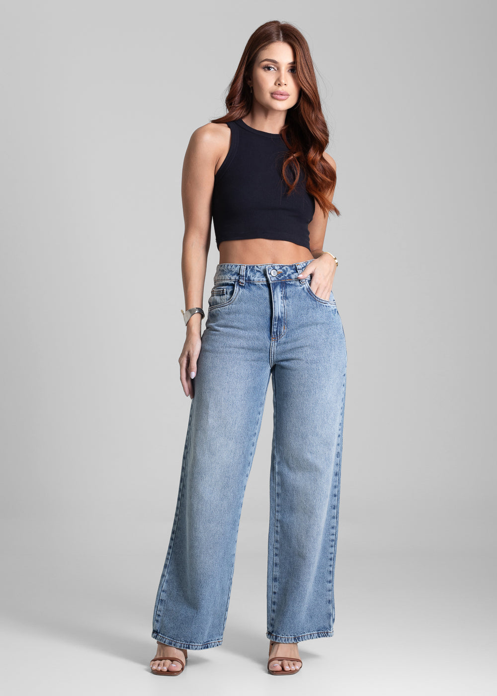Calça Jeans Sawary Wide Leg Petit - 282077 AZUL