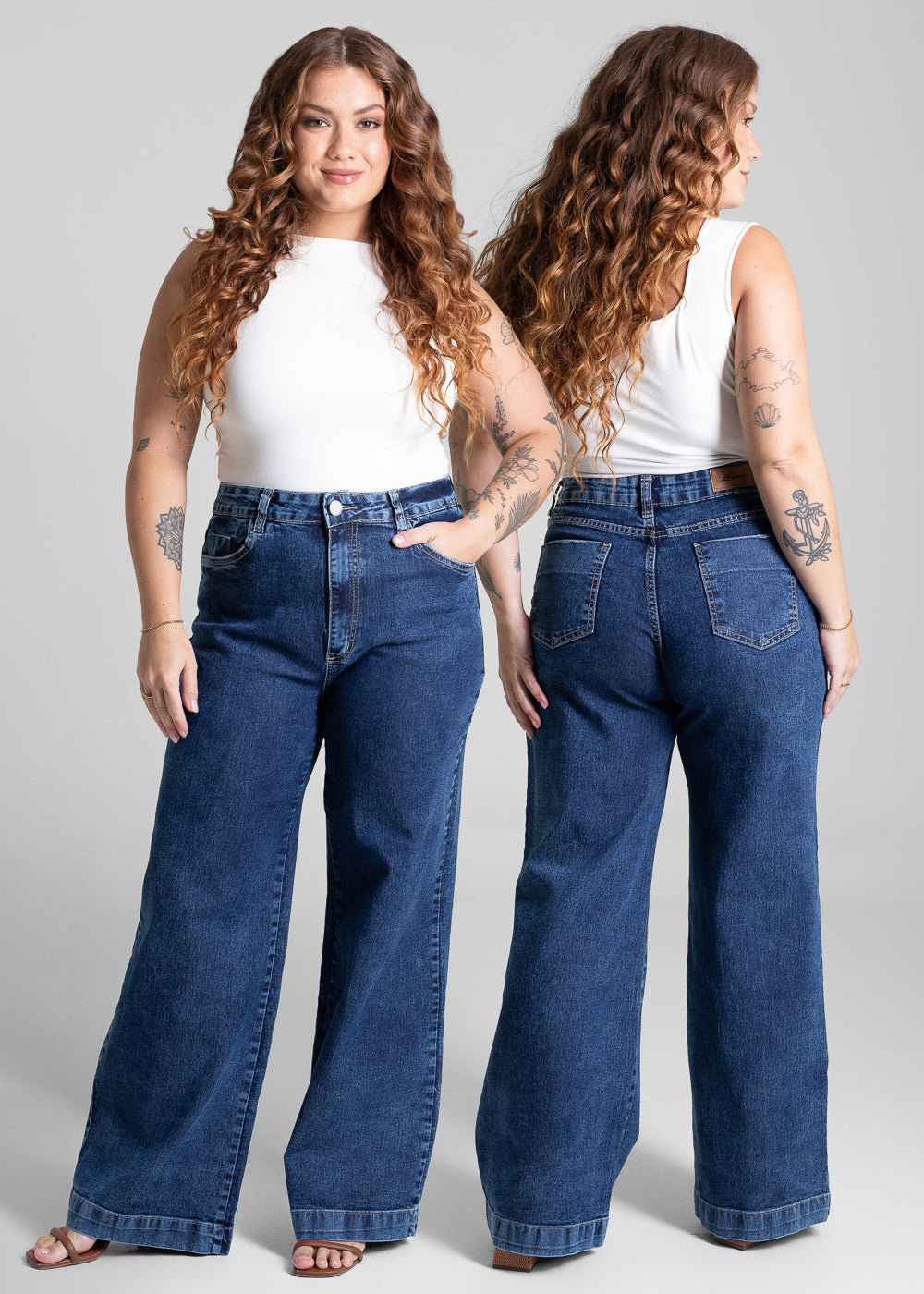 Calça Jeans Sawary Plus Size Wide Leg - 282102 AZUL