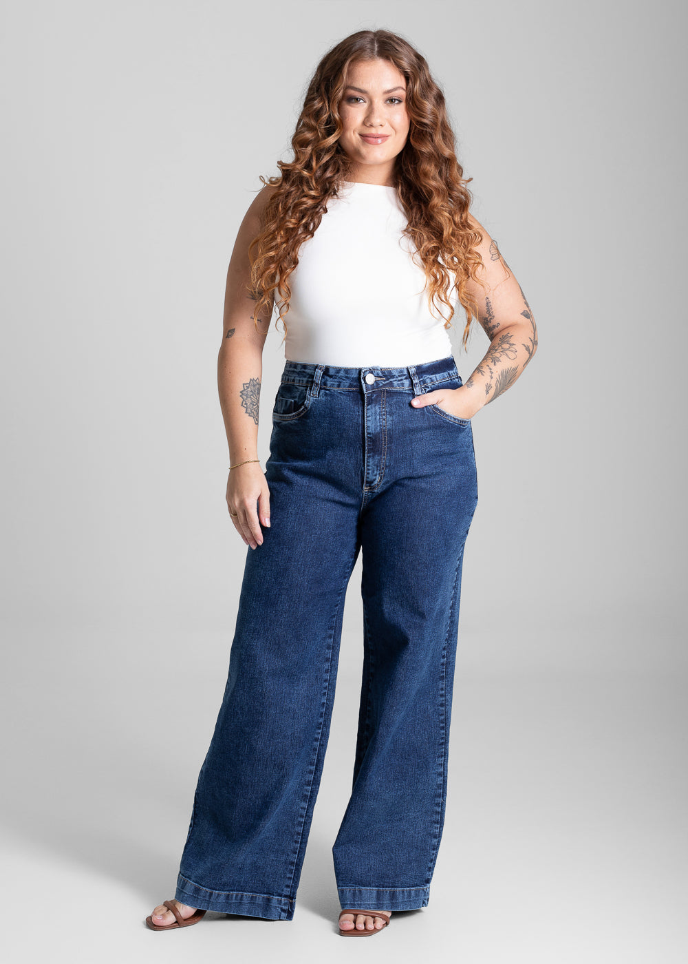 Calça Jeans Sawary Plus Size Wide Leg - 282102 AZUL