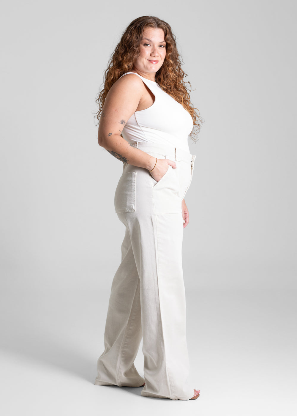 Calça Sarja Sawary Plus Size Wide Leg - 282158 BEGE