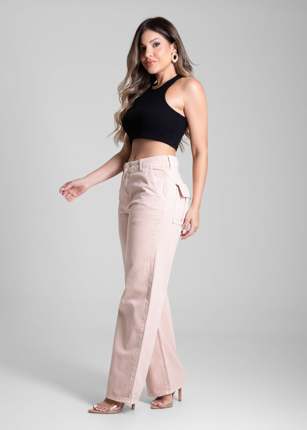 Calça Sarja Sawary Wide Leg Petit - 282210 SALMAO