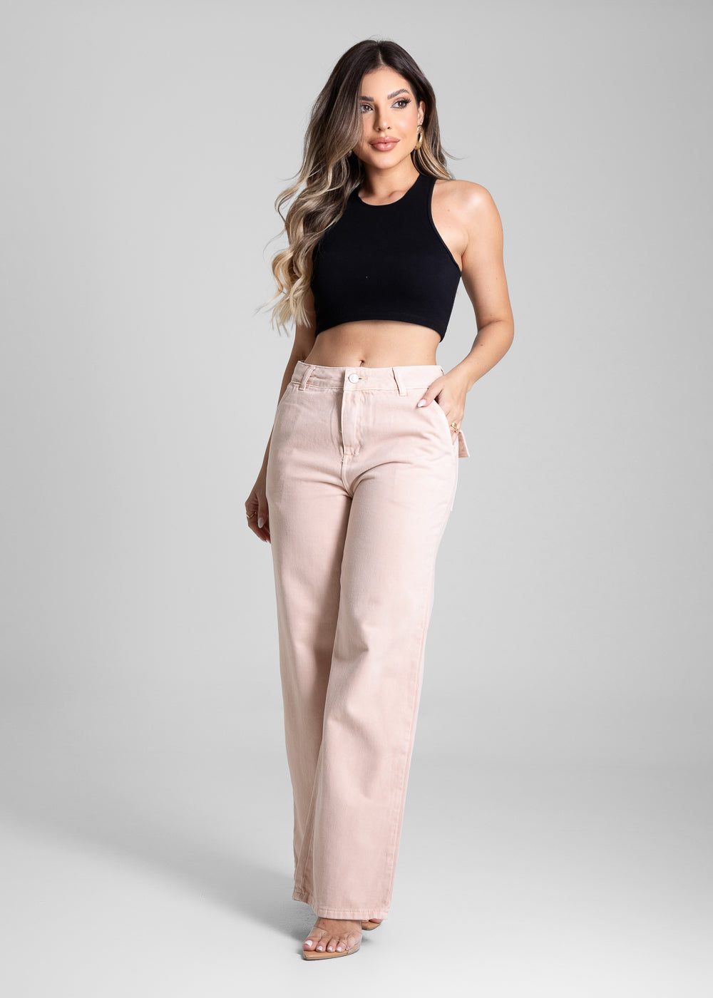 Calça Sarja Sawary Wide Leg Petit - 282210 SALMAO