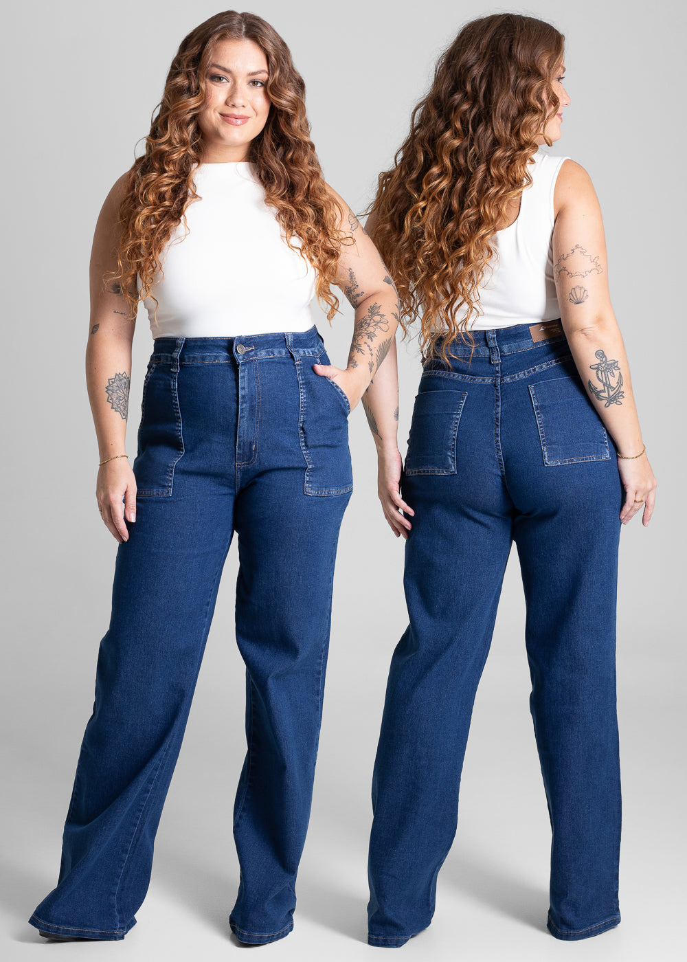 Calça Jeans Sawary Plus Size Wide Leg - 282253 AZUL