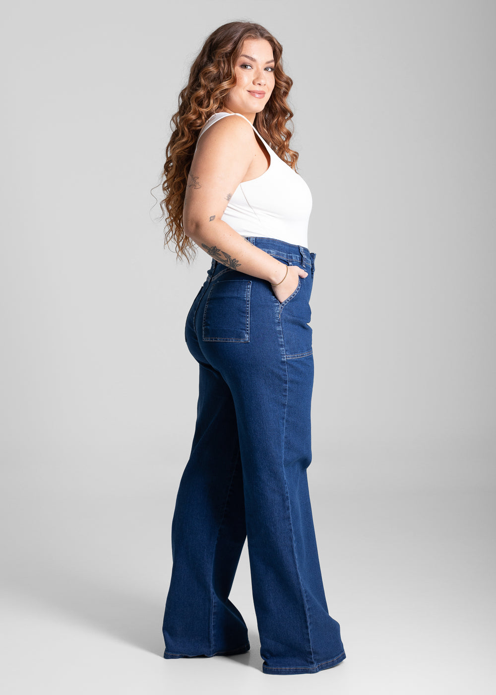 Calça Jeans Sawary Plus Size Wide Leg - 282253 AZUL