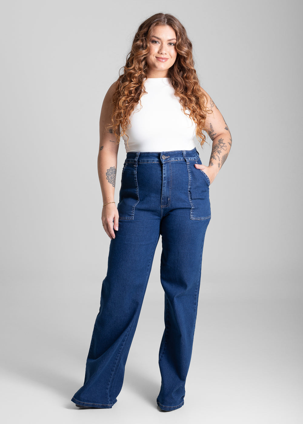 Calça Jeans Sawary Plus Size Wide Leg - 282253 AZUL