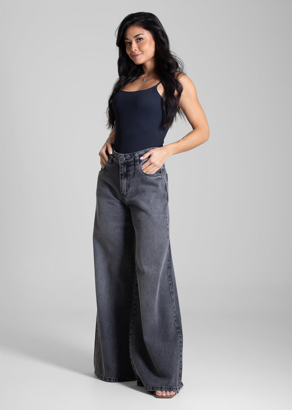 Calça Jeans Sawary Super Wide Leg - 282322 PRETO