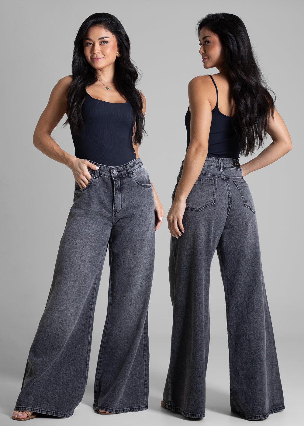 Calça Jeans Sawary Super Wide Leg - 282322 PRETO