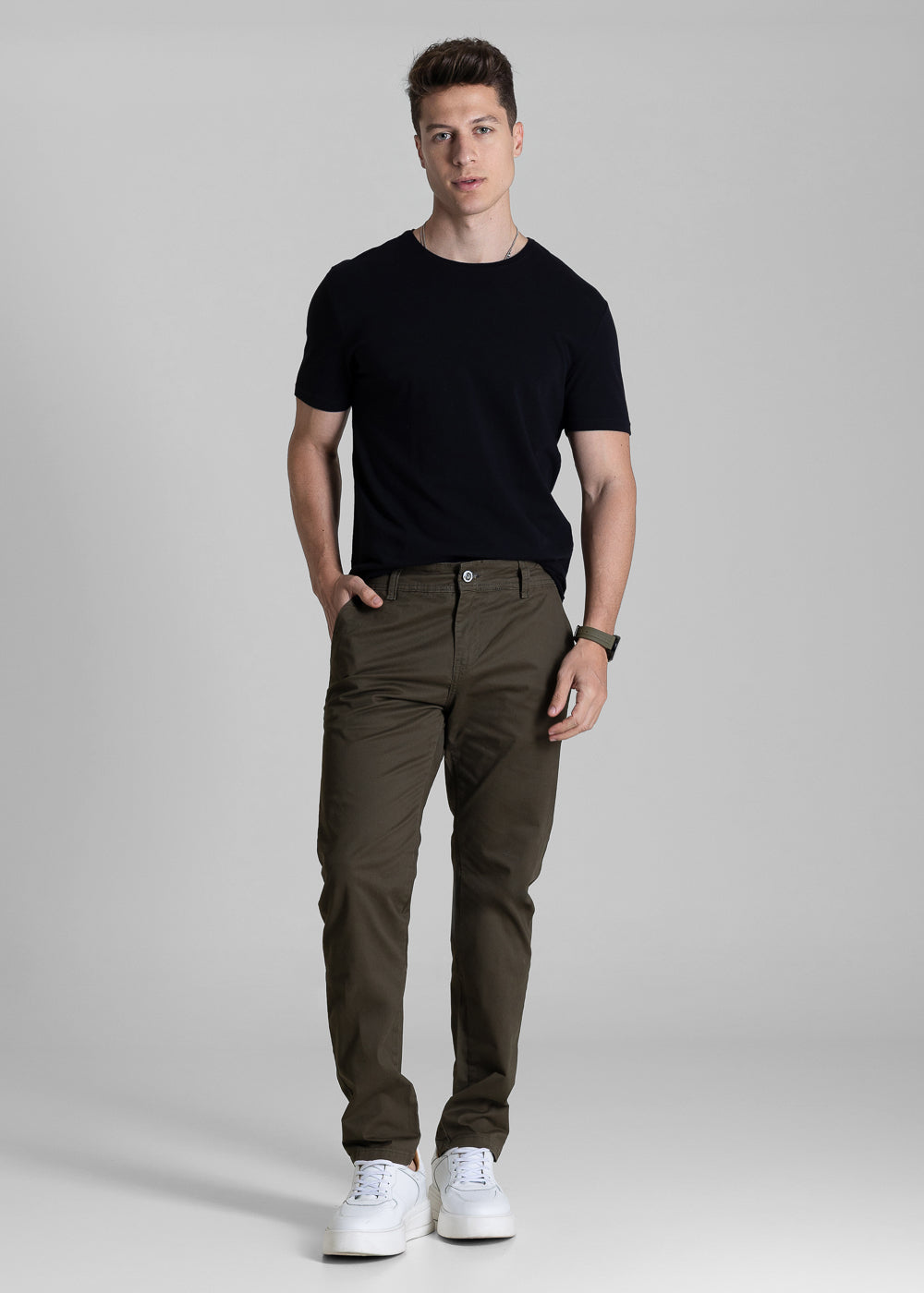 Calça Sarja Sawary Slim - 282479 VERDE RIFLE