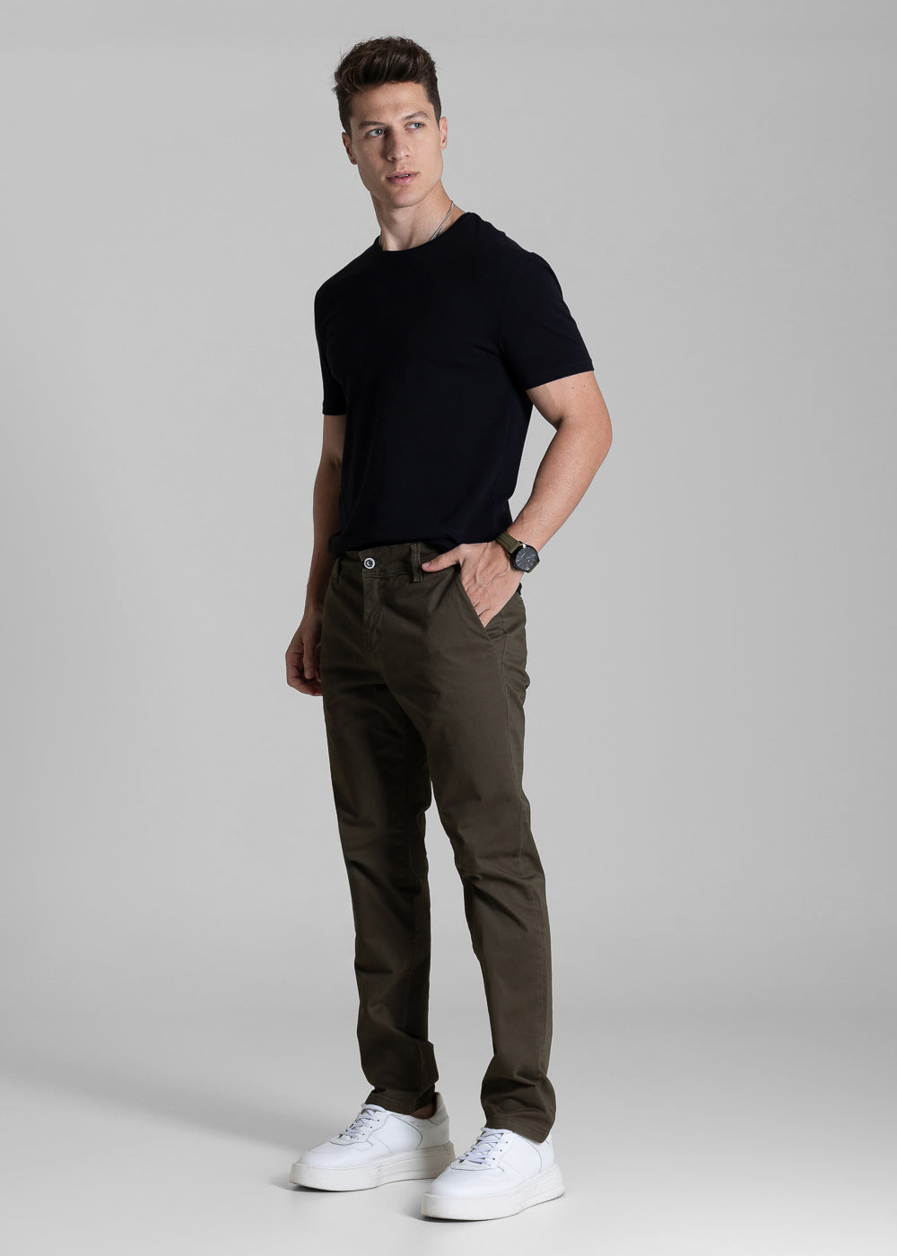 Calça Sarja Sawary Slim - 282479 VERDE RIFLE