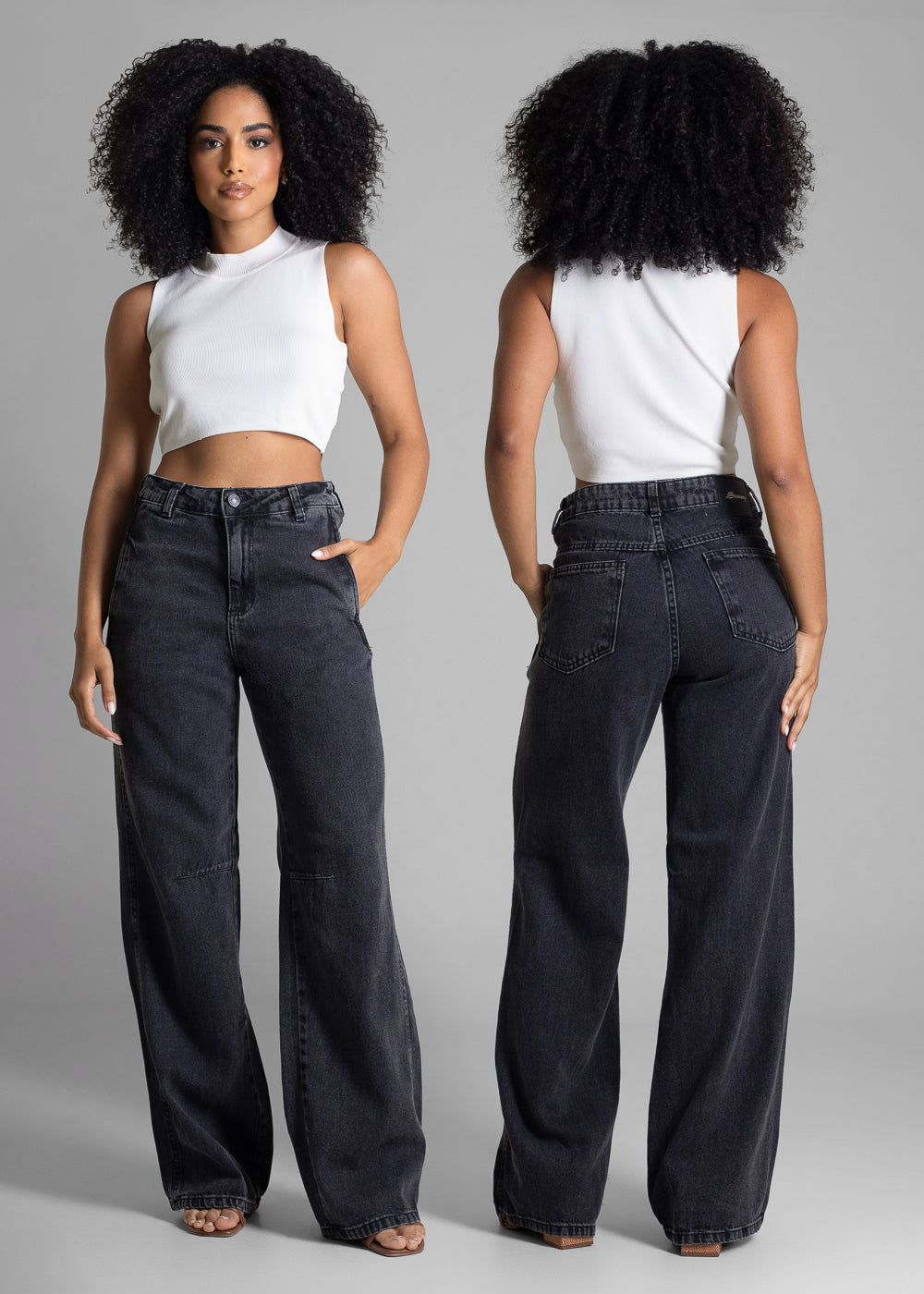 Calça Jeans Sawary Wide Leg - 282520 PRETO