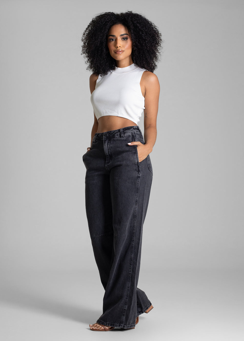 Calça Jeans Sawary Wide Leg - 282520 PRETO