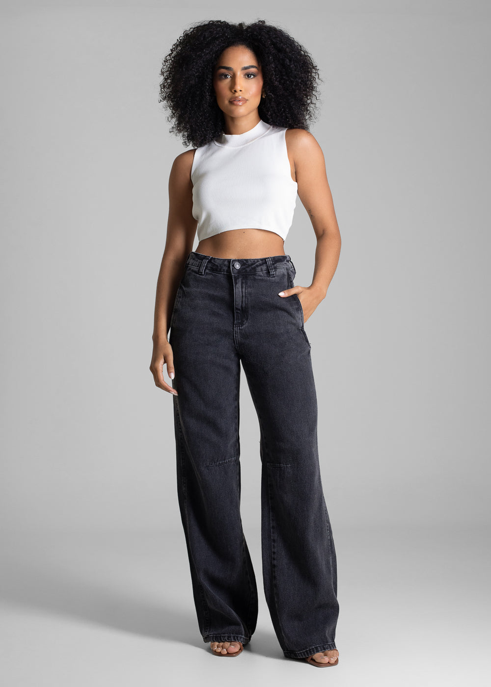 Calça Jeans Sawary Wide Leg - 282520 PRETO