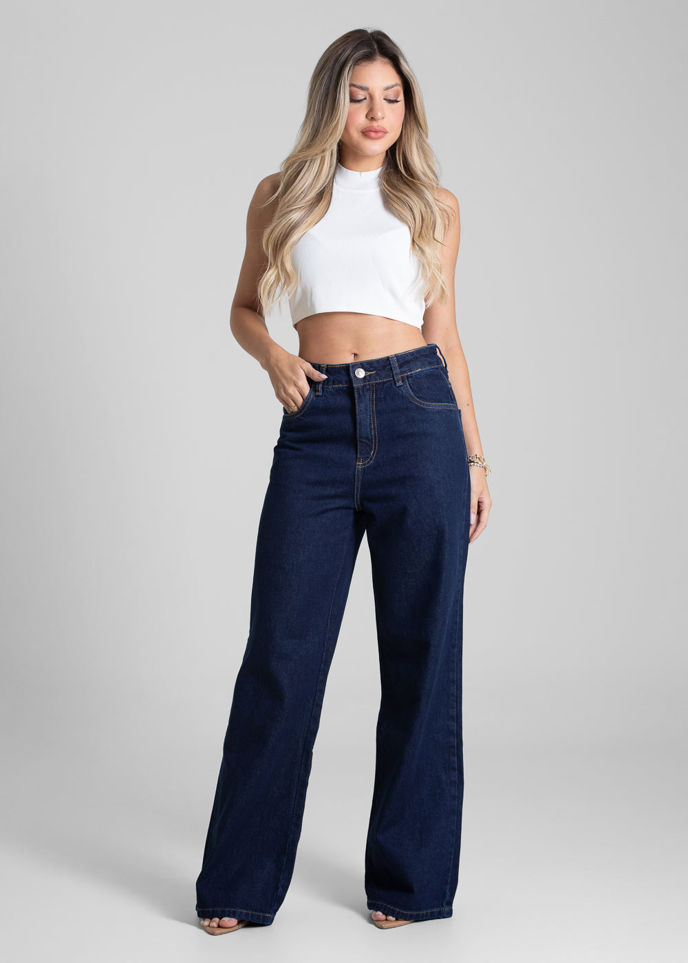 Calça Jeans Sawary Wide Leg Petit - 282593 AZUL
