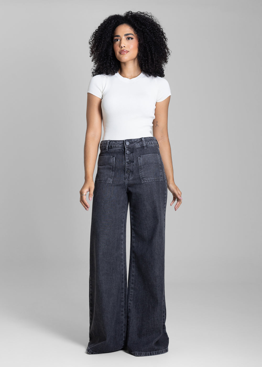Calça Jeans Sawary Super Wide Leg - 282604 PRETO